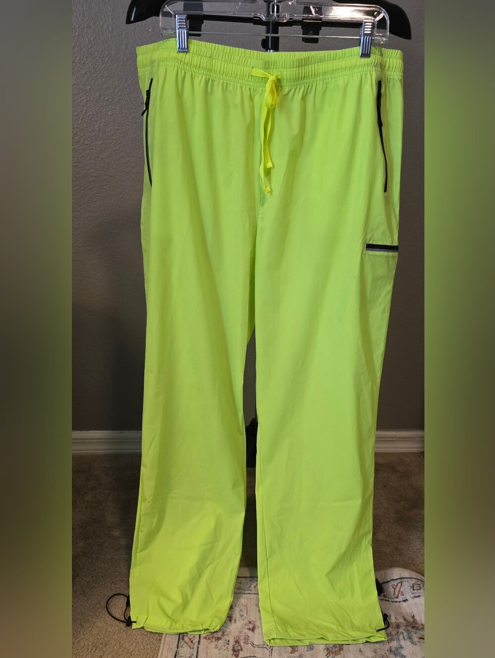 Neon Lime Green Cargo Parachute Pants 2XL Rave Festival. Tall Girl Friendly!